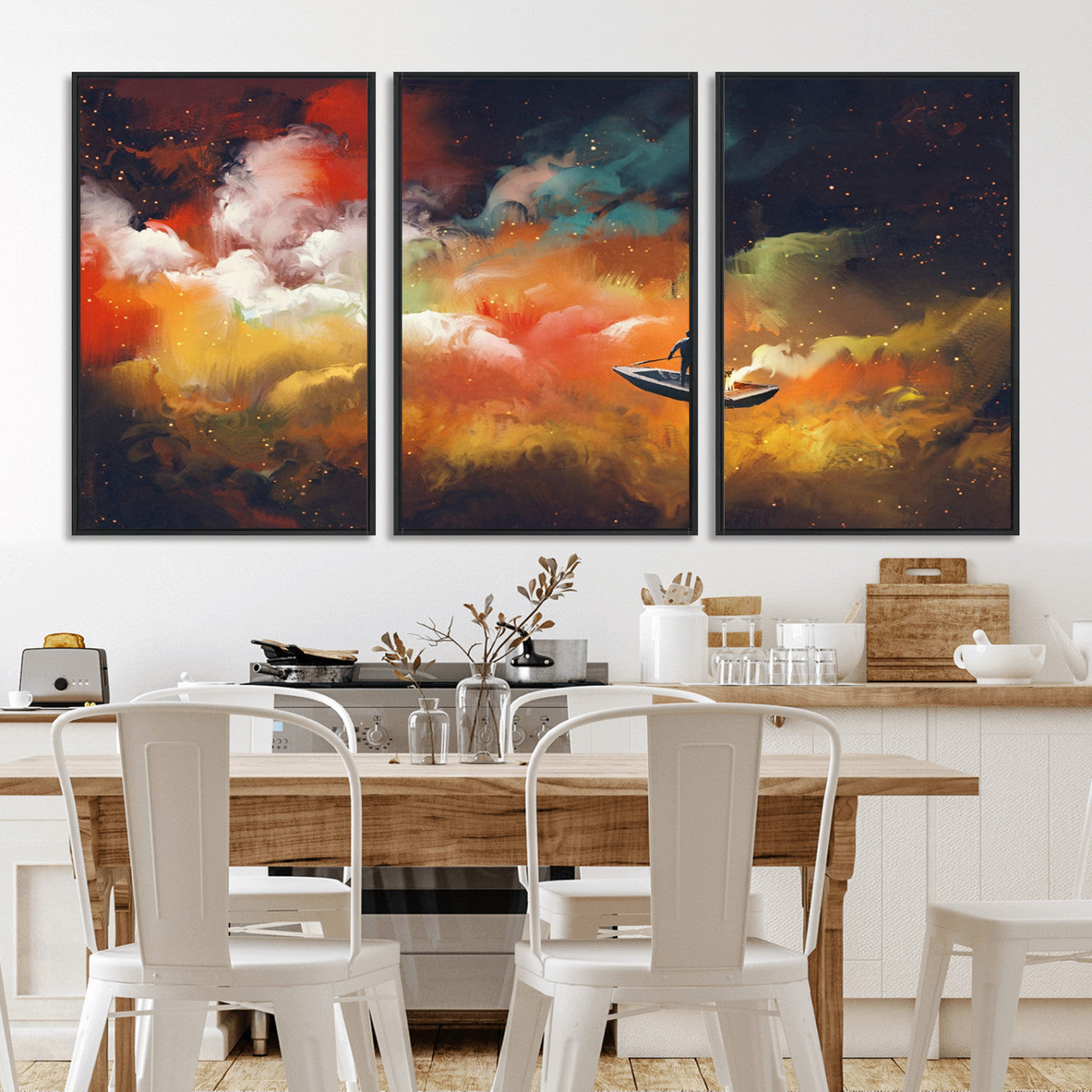 MGV-FC-60X30-3P - Surreal Space Adventure Canvas Wall Art – Dreamlike Abstract Galaxy Print – Framed and Ready to Hang for Living Room or Bedroom Decor