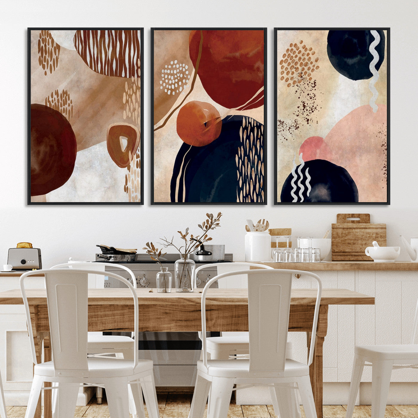 MGV-FC-60X30-3P - Boho Wall Art Canvas Print Set Mid-Century Prints Bohemian Wall Artwork Prints Boho Neutral