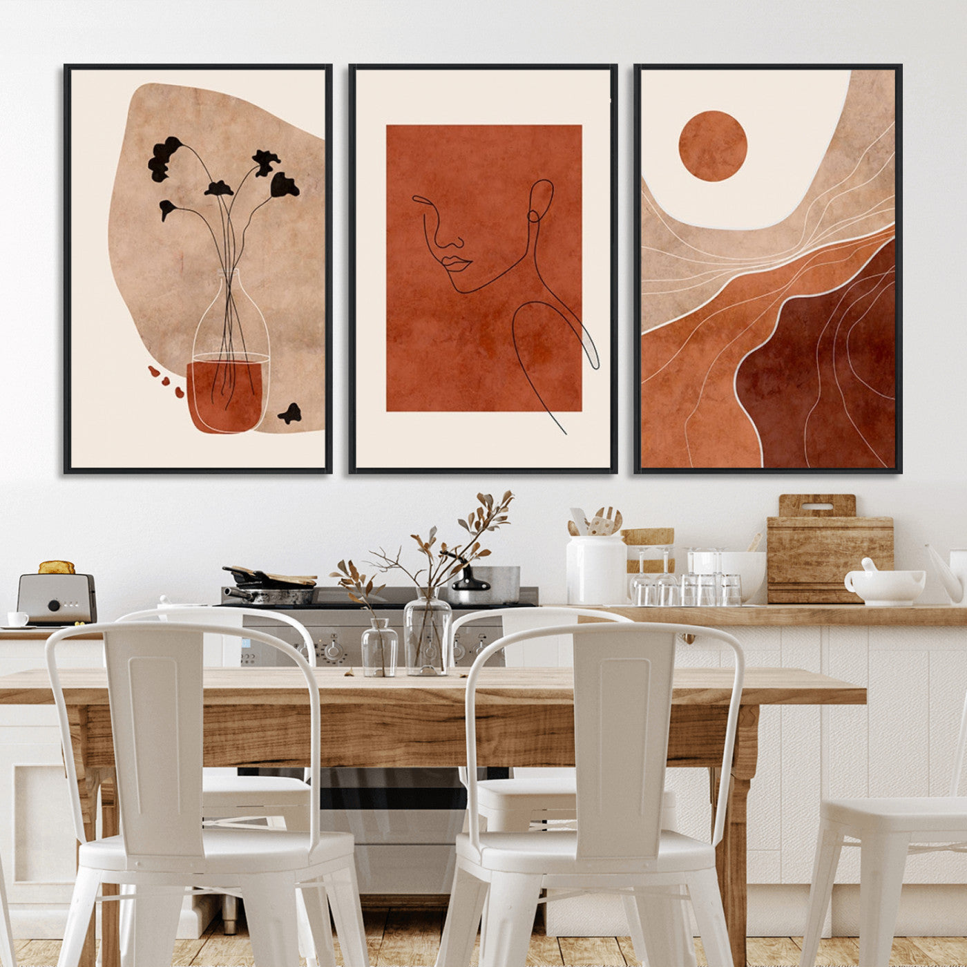 MGV-FC-60X30-3P - Boho Sunset Mountain Canvas Print, Modern Boho Sunset Mountain Landscape Triptych – Giclée Canvas