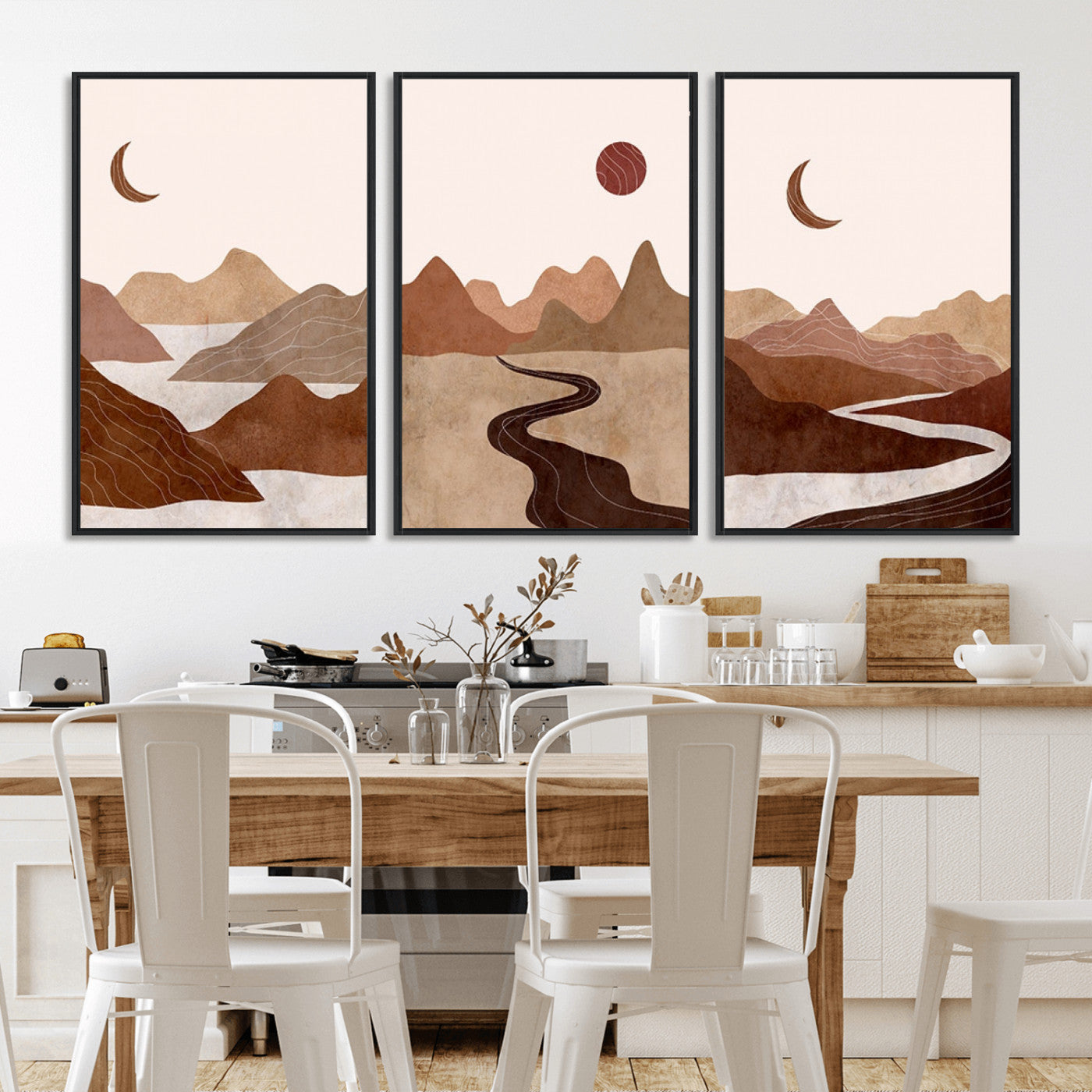 MGV-FC-60X30-3P - Boho Wall Art Canvas Print Set Mid-Century Prints Bohemian Wall Artwork Prints Boho Neutral