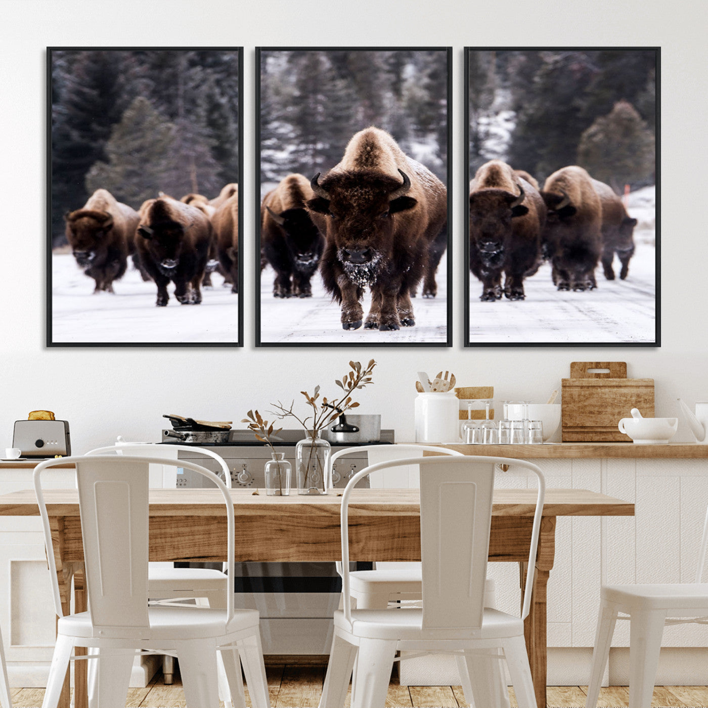 MGV-FC-60X30-3P - Bison Wall Art Canvas Print- Bison Herd Canvas Wall Art – Majestic Wildlife Photography – Framed and Ready to Hang Nature-Inspired Art - Buffalo Wall Art Print