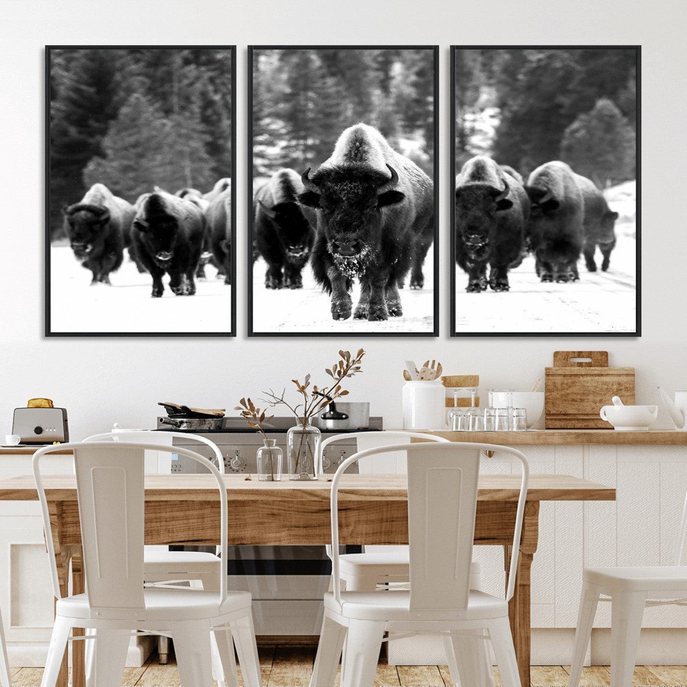 62434-MGV-CV-36X24-Bison Herd in Snow Wall Art Canvas Print | Rustic Western Bison Wall Art for Decor for Living Room,