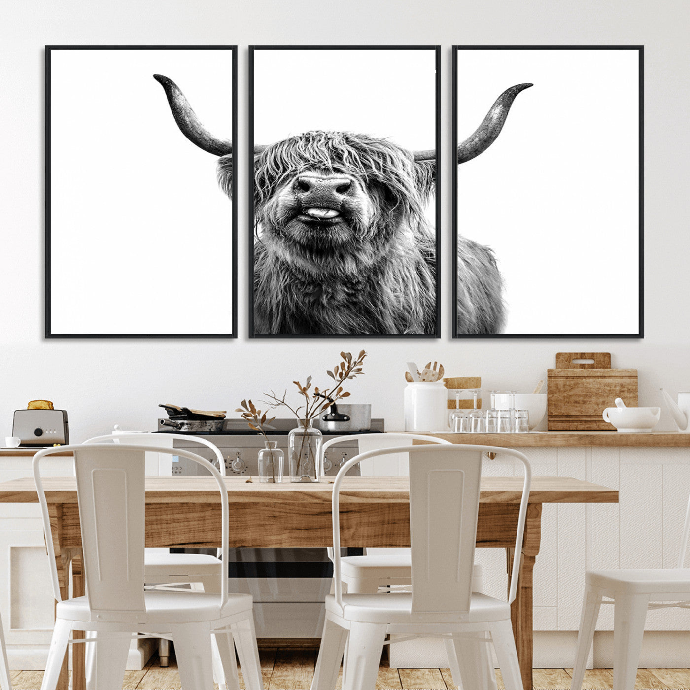 MGV-FC-60X30-3P - Fanny Scottish Highland Cow Cattle Art Print Farmhouse Wall Art Canvas Print