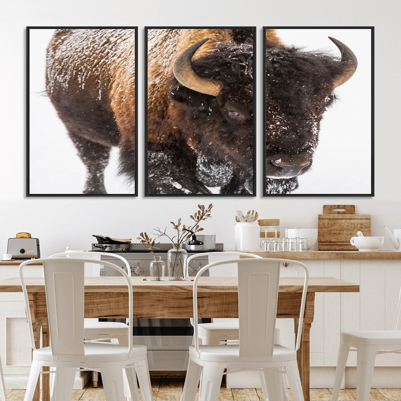 MGV-FC-60X30-3P - Bison Wall Art Canvas Print For Farmhouse, Wild Animal Wall Art