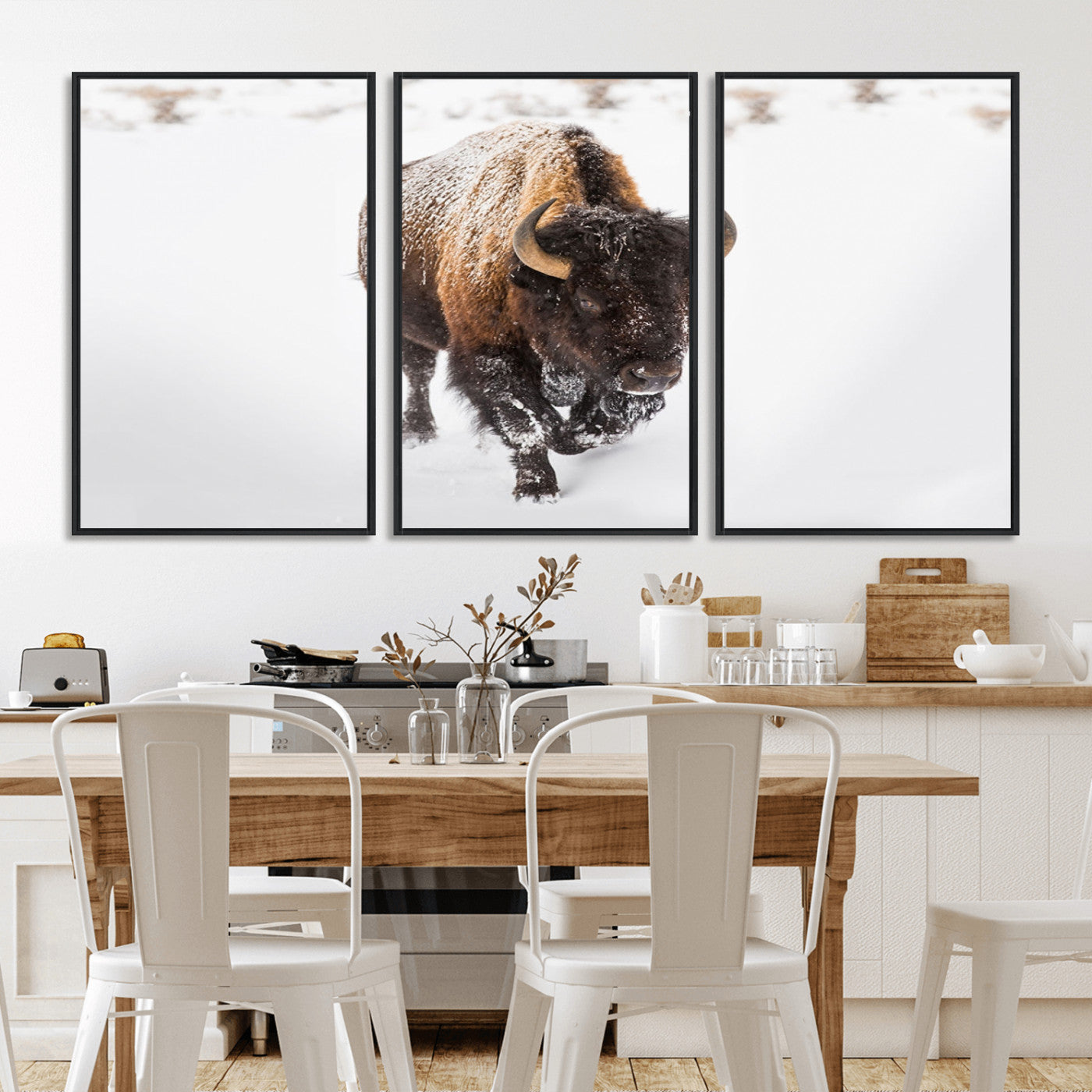 MGV-FC-60X30-3P - Bison Winter Wall Art Canvas Print For Farmhouse Decor