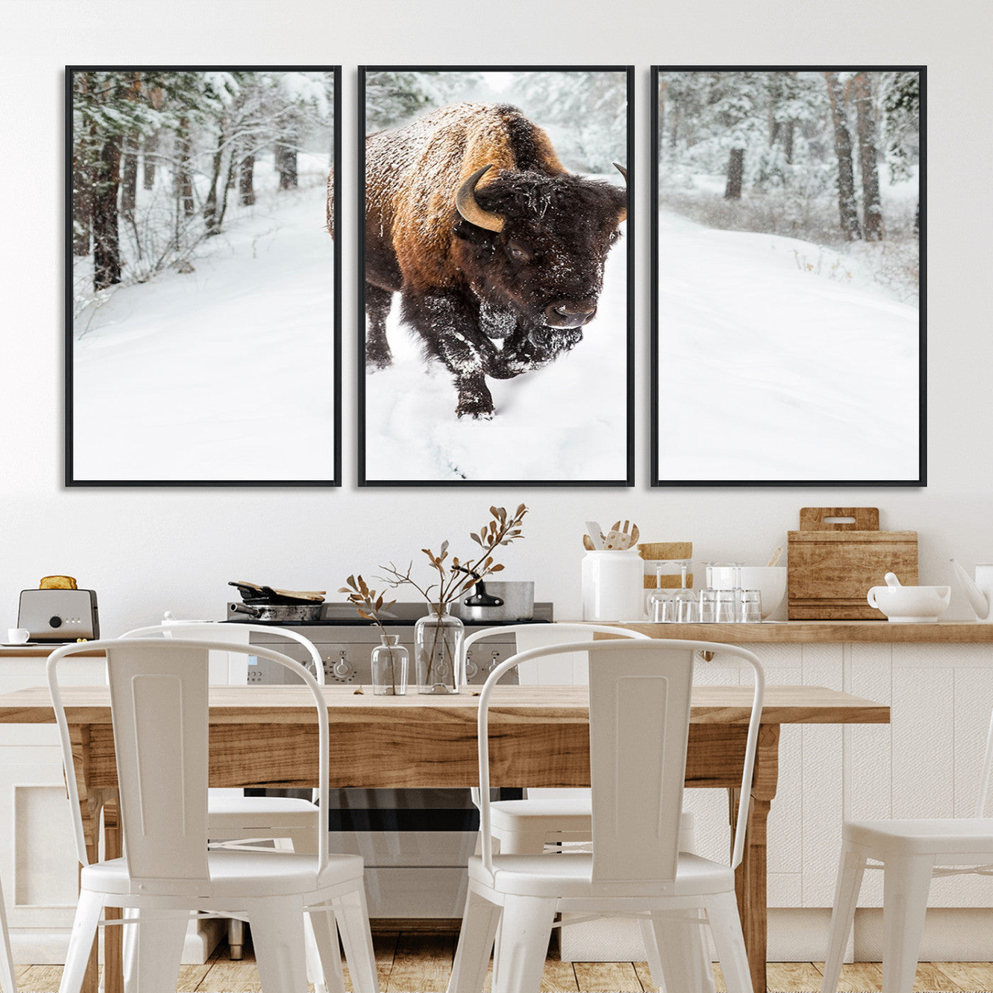 MGV-FC-60X30-3P - Bison Wall Art Canvas Print For Farmhouse, Animal Canvas Print, Wild Animal Wall Art