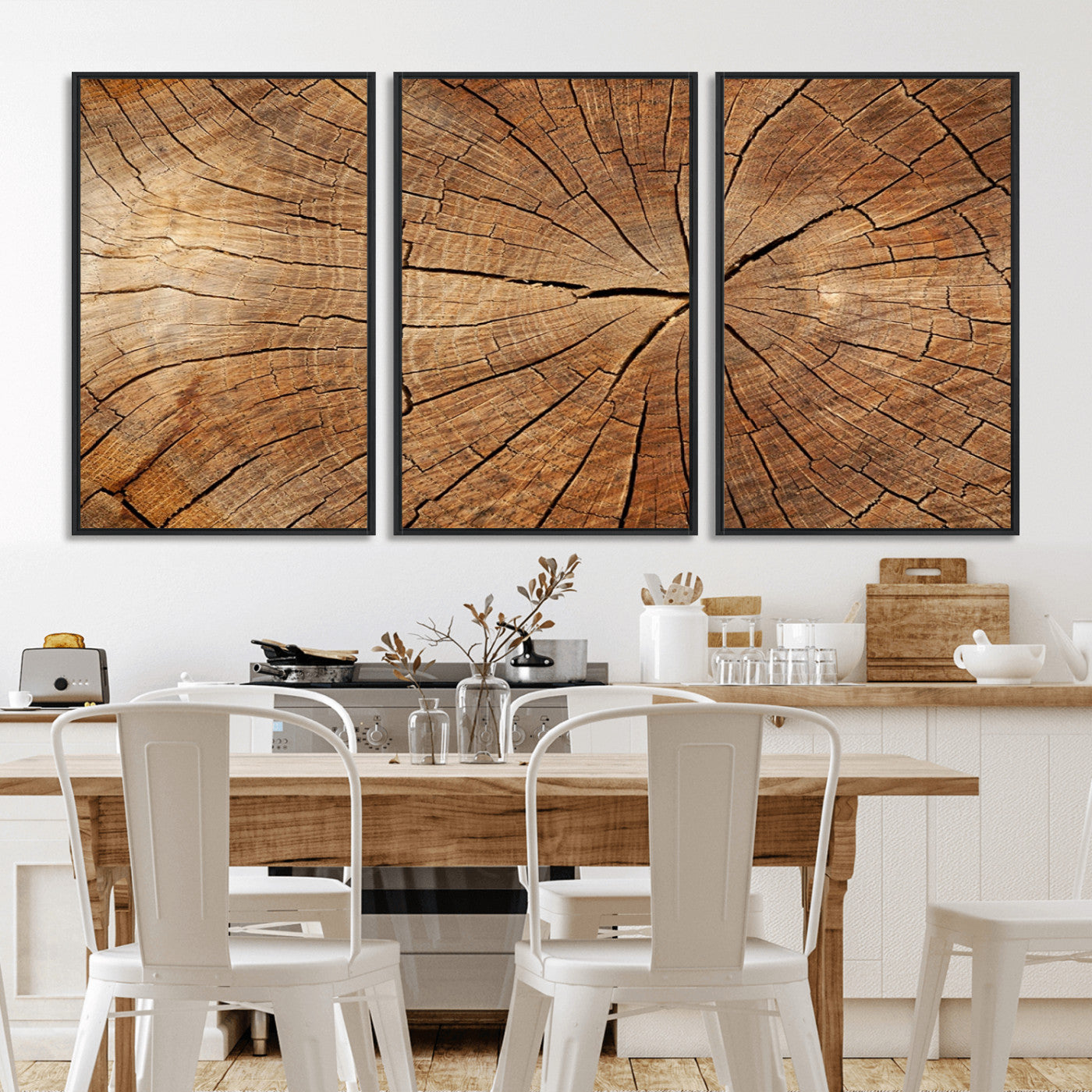 MGV-FC-60X30-3P - Tree Ring Canvas Art, Rustic Wood Grain Wall Art, Tree Slice Decor for Modern Homes, Giclee Multi-Panel Print, Tree Ring Wall Art Set