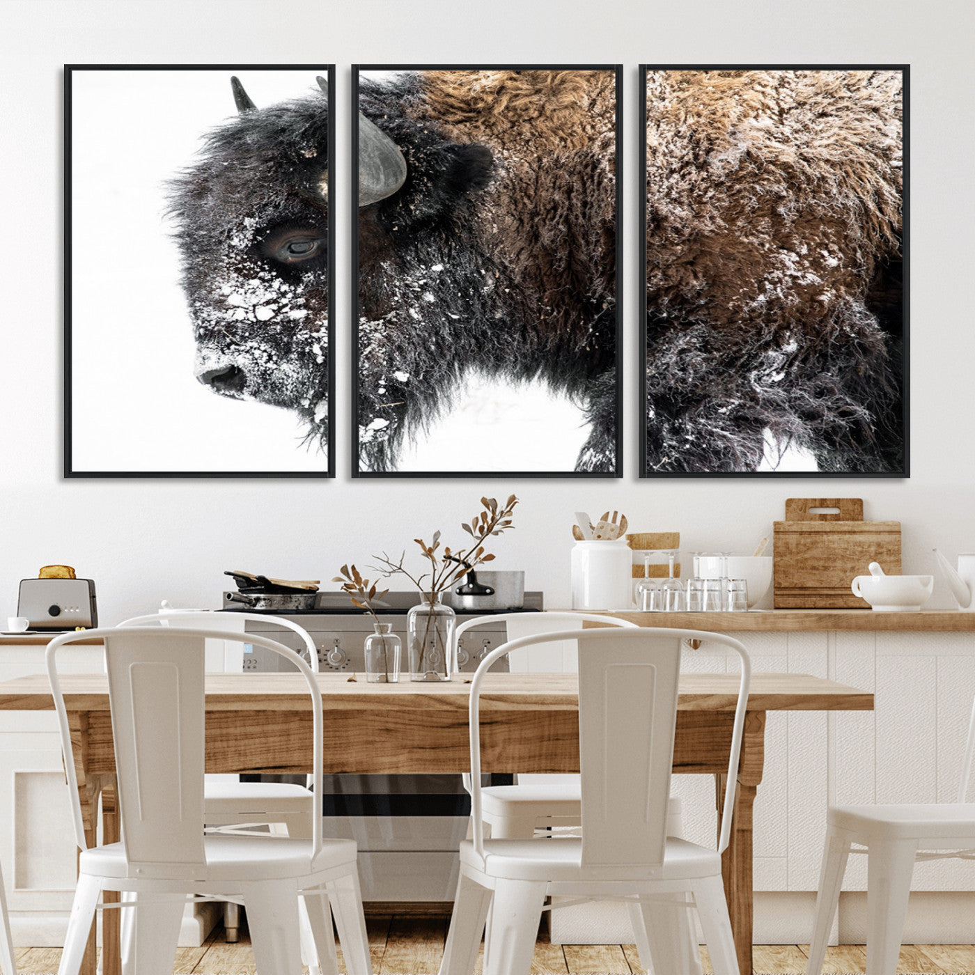 MGV-FC-60X30-3P - American Bison Wall Art Print | Buffalo Canvas Wall Art |  Framed and Ready to Hang Bison Print for Living Room or Office