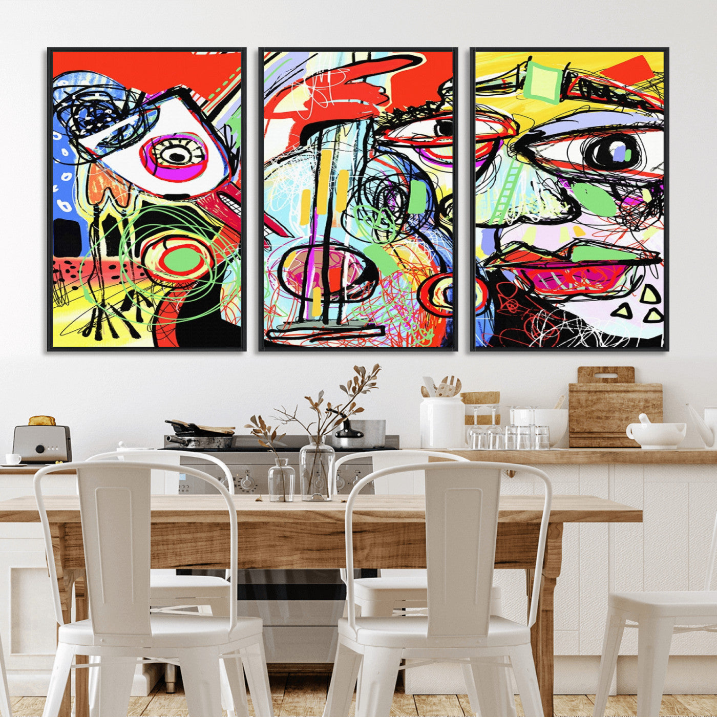 MGV-FC-60X30-3P - Picasso Style Art Abstract Canvas Wall Art Print , Colorful Abstract Artwork