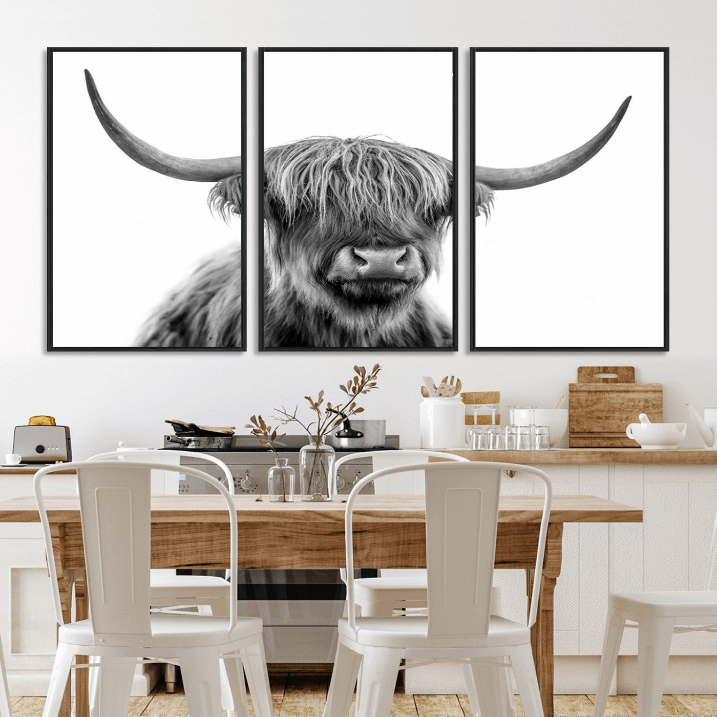MGV-FC-60X30-3P - Scottish Highland Cow Cattle Art Print Wall Art Canvas Print for Farmhouse Decor, Framed Scottish