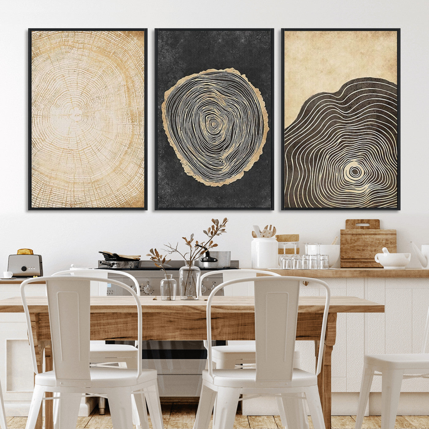 MGV-FC-60X30-3P - Tree Rings Canvas Wall Art Print – Minimalist Natural History in Modern Decor - Minimalist Boho Wall