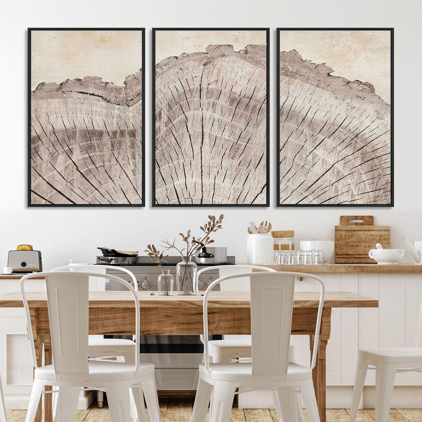 MGV-FC-60X30-3P - Tree Ring Wall Art Triptych, Rustic Wood Ring Canvas Print, Minimalist Wall Decor for Modern Homes and Farmhouse Decor