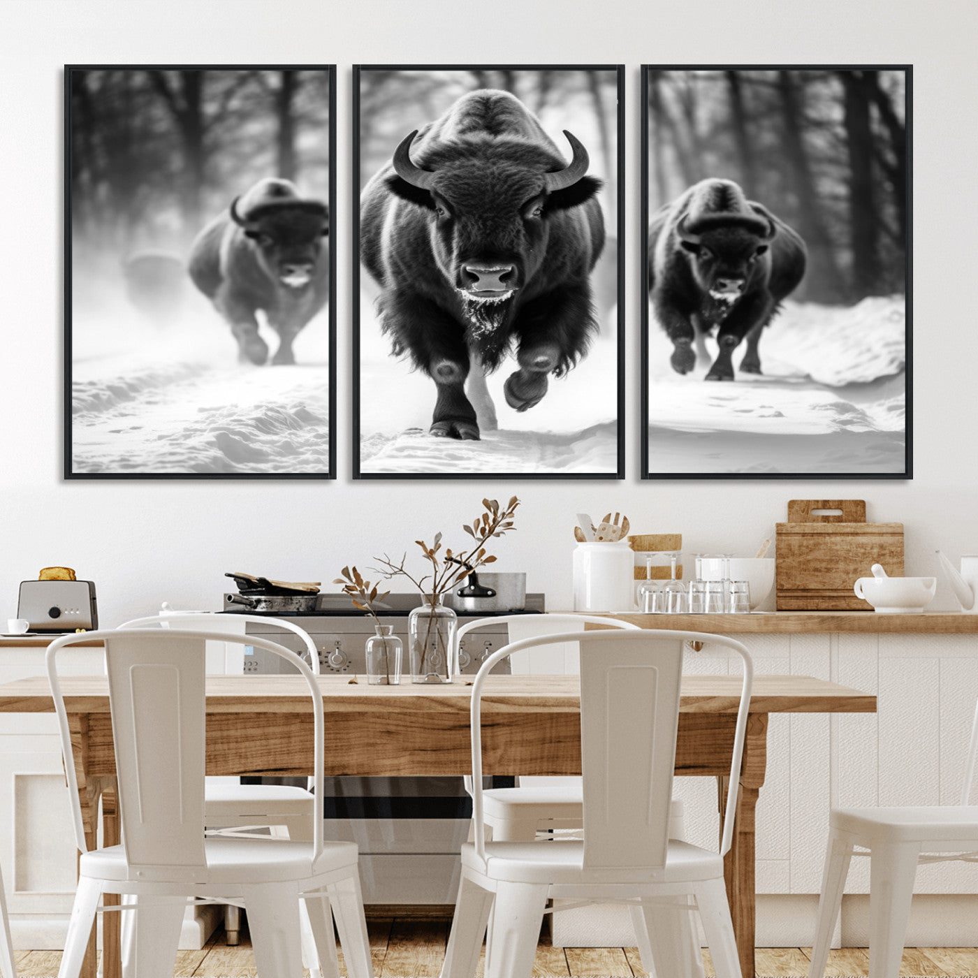 MGV-FC-60X30-3P - Buffalo Wall Art Canvas Print, Bison Family Wall Art Canvas Print