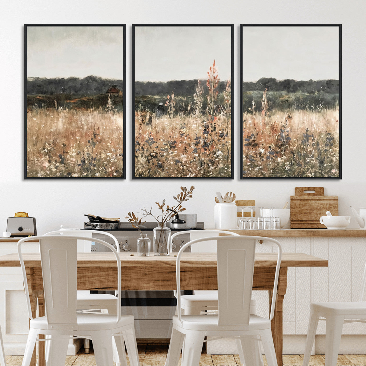 MGV-FC-60X30-3P - Abstract Wildflower Art Field Landscape Oil Painting Print, Country Field Wall Art - Framed Ready to Hang