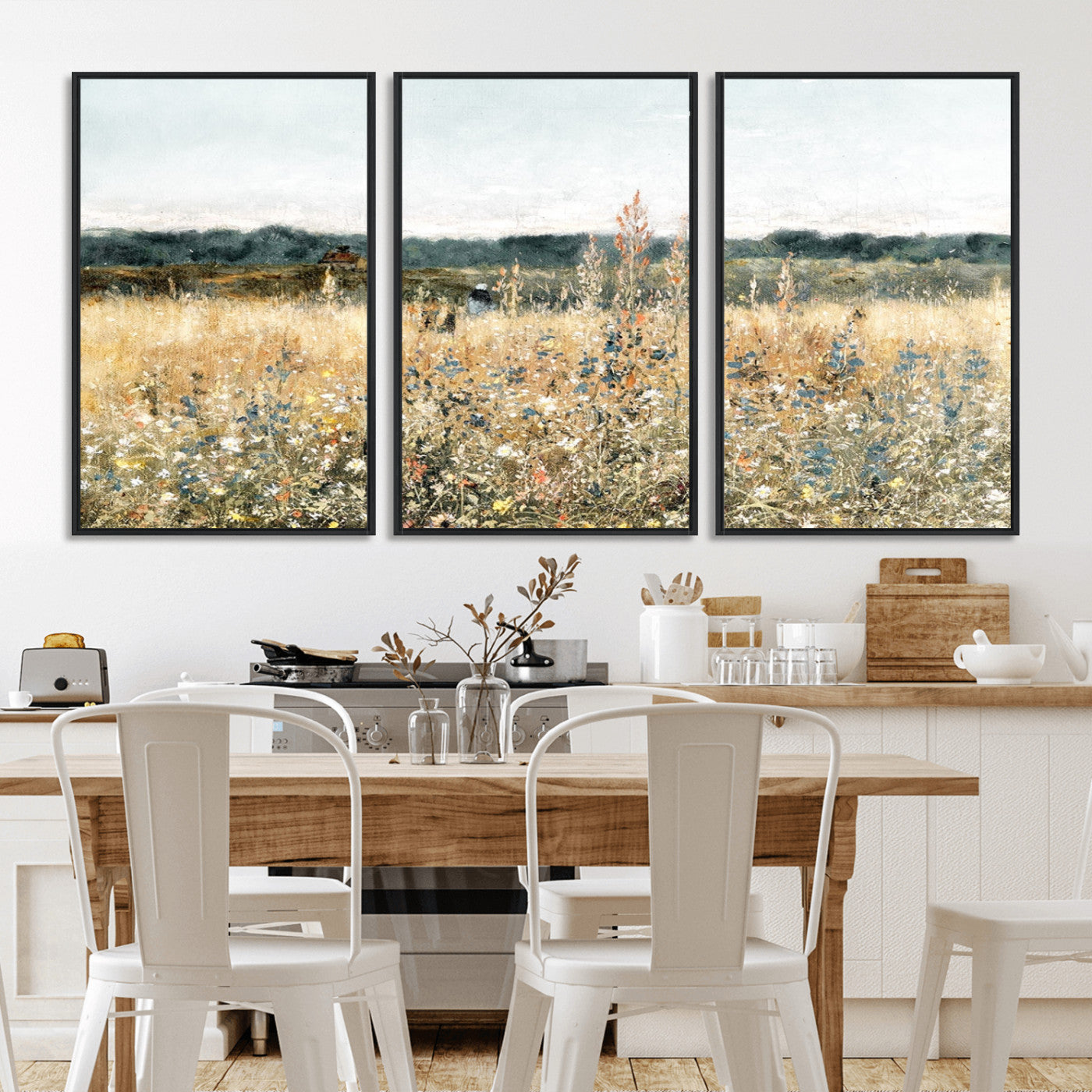 MGV-FC-60X30-3P - Wildflower Field Wall Art Canvas | Nature-Inspired Landscape Canvas Print for Living Room or Office | Rustic Floral Decor