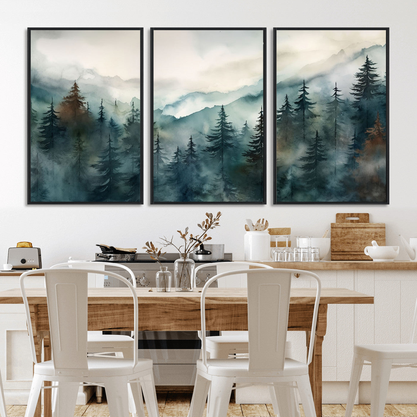 48468-MGV-CV-36X24-Serenity Forest Wall Art Canvas | Foggy Mountain Landscape Canvas Print for Living Room or Office | Nature-Inspired Woodland Decor