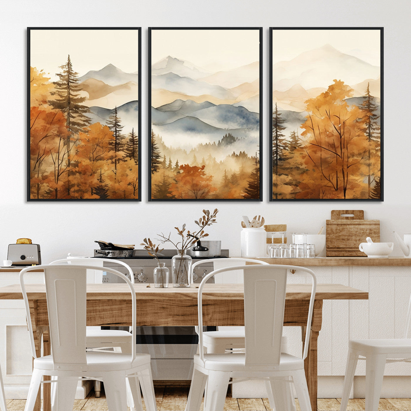 MGV-FC-60X30-3P - Golden Autumn Forest Wall Art | Mountain Landscape Canvas Print for Living Room or Bedroom | Large Wall Decor with Nature-Inspired Design