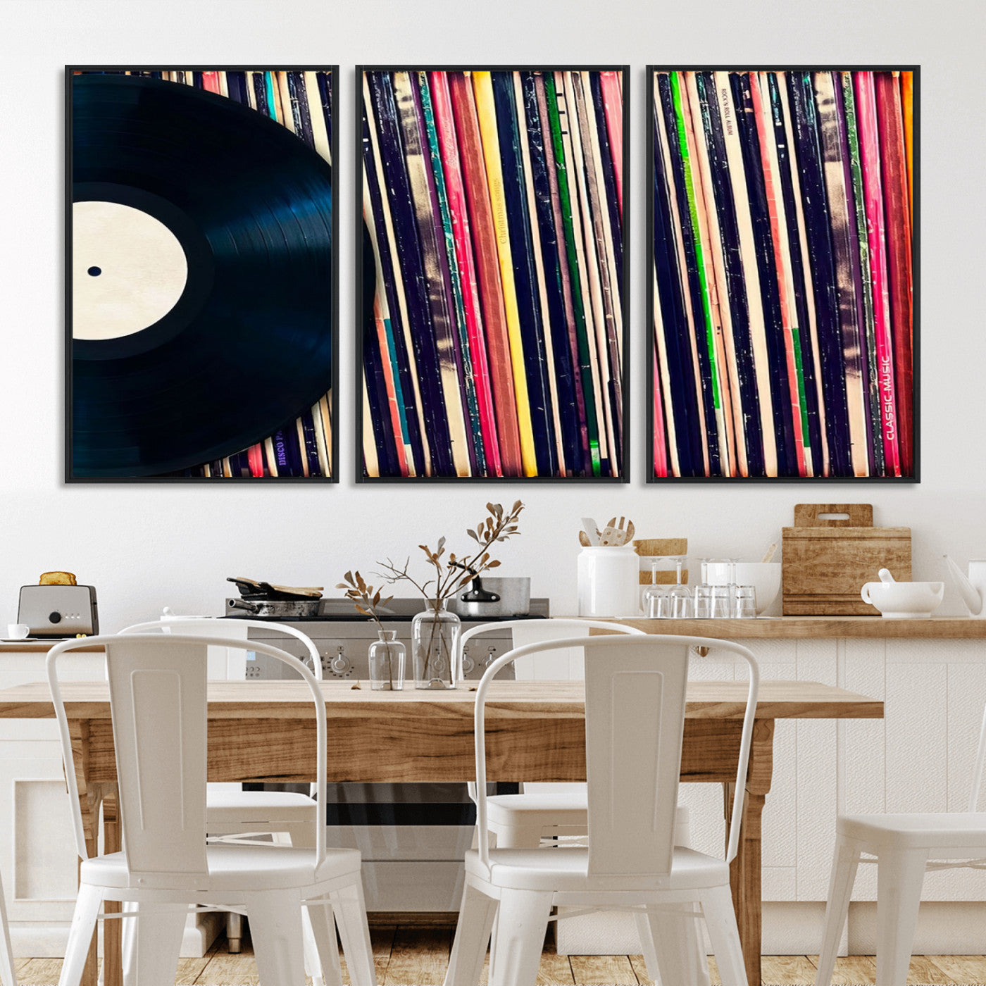 MGV-FC-60X30-3P - Vinyl Record and Album Collection Canvas Wall Art - Retro Music Decor for Living Room, Vintage Vinyl Lover’s Set
