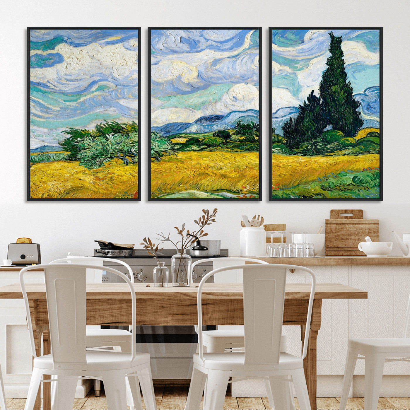 MGV-FC-60X30-3P - Wheatfield With Cypresses By Van Gogh Painting Wall Art Canvas Print