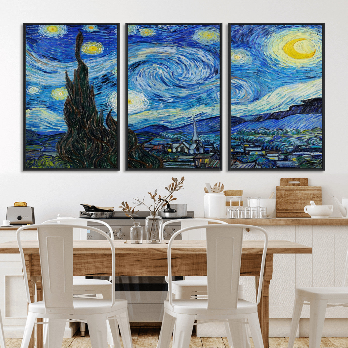 MGV-FC-60X30-3P - Vincent Van Gogh The Starry Night Abstract Wall Art Canvas Print