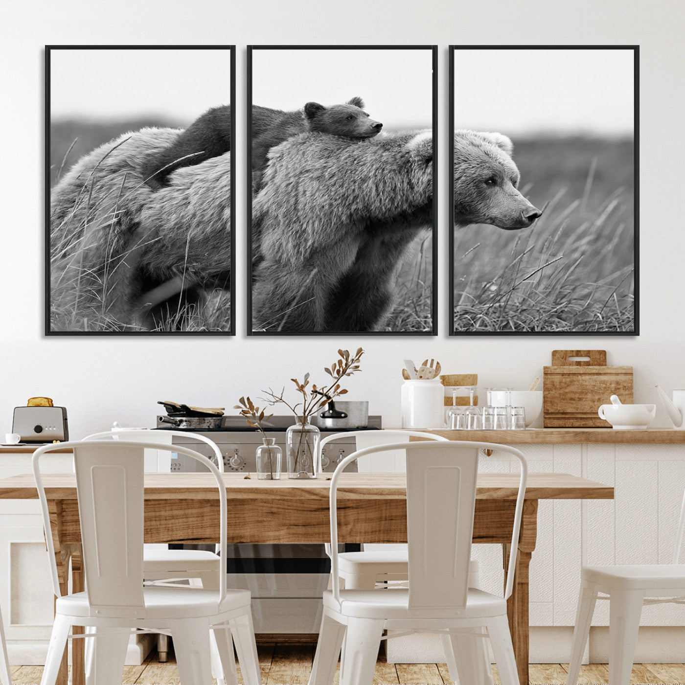 MGV-FC-60X30-3P - Bear and Cub Wall Art Canvas | 399 Bear Cub Wildlife-Inspired Animal Art for Living Room or Office | Grizzly Bear Print of Photography