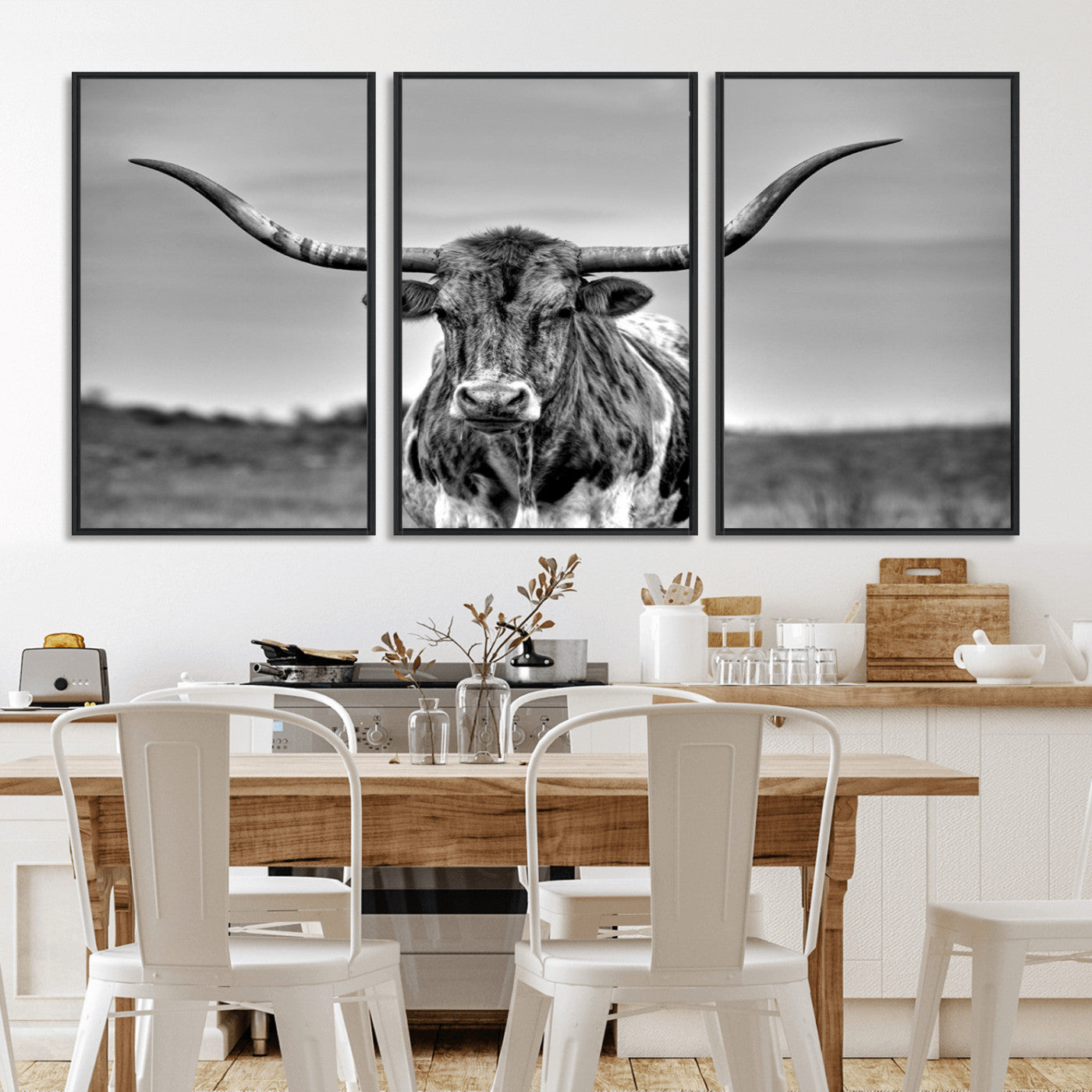 MGV-FC-60X30-3P - Texas Longhorn Cpw Wall Art, Texas Longhorn Canvas, Cattle Canvas Print