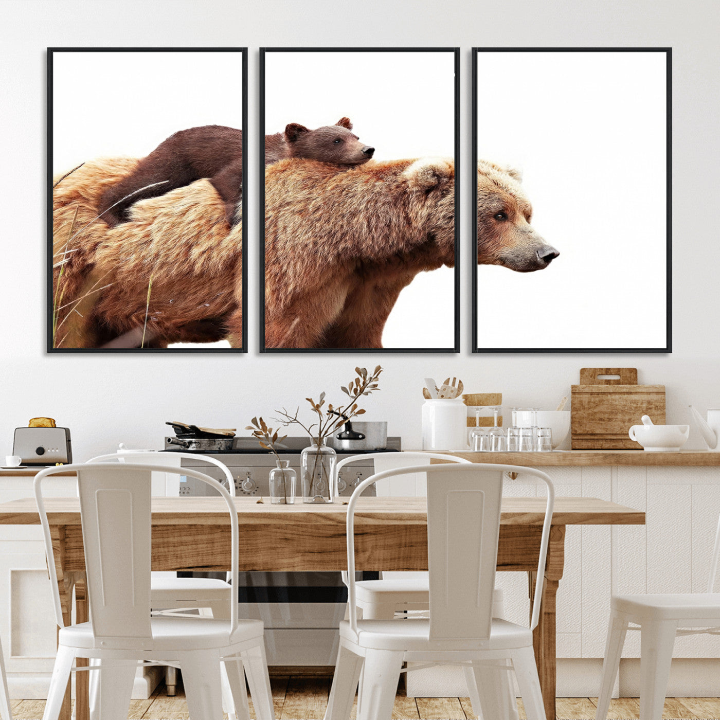 MGV-FC-60X30-3P - Mother and Baby Bear Canvas Wall Art - Adorable Wildlife Animal Print, Cozy Rustic Decor for Living Room,