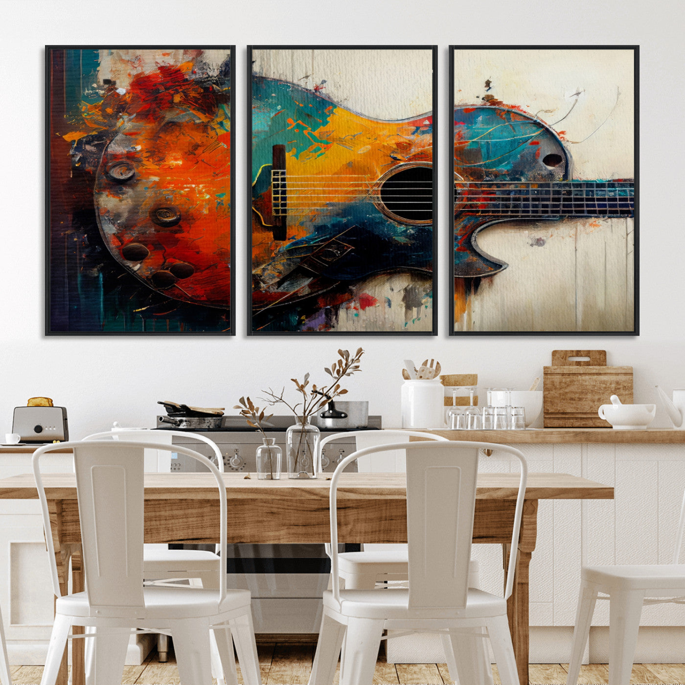 MGV-FC-60X30-3P - Abstract Guitar Wall Art Canvas | Vibrant Music-Inspired Art for Living Room or Studio | Colorful Music Decor Canvas Print