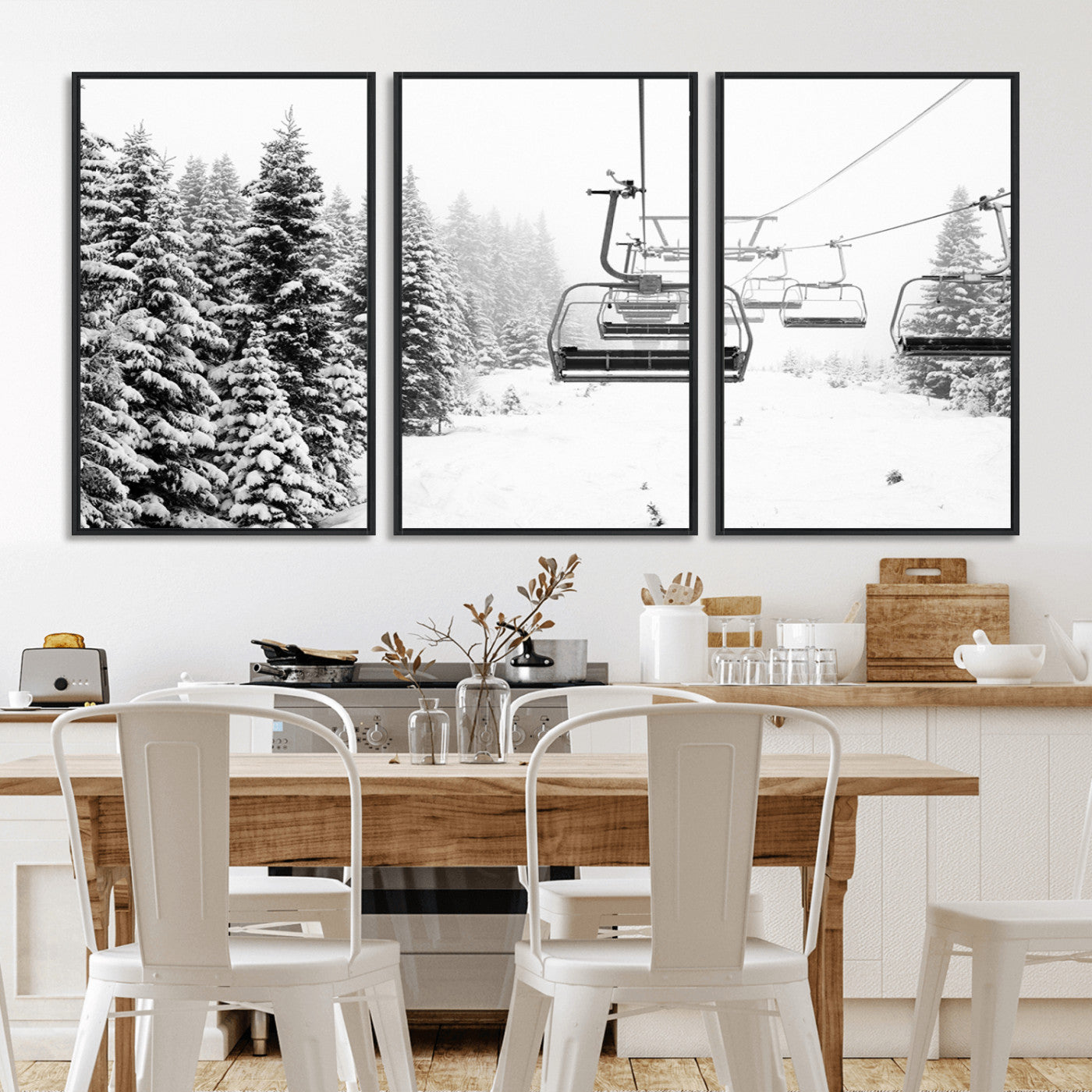 MGV-FC-60X30-3P - Ski Wall Art - Ski Lift Wall Art Canvas Print Snow Covered Spruce Trees Winter Wall Art Ski Skier Gift Ski Resort Canvas Wall Art