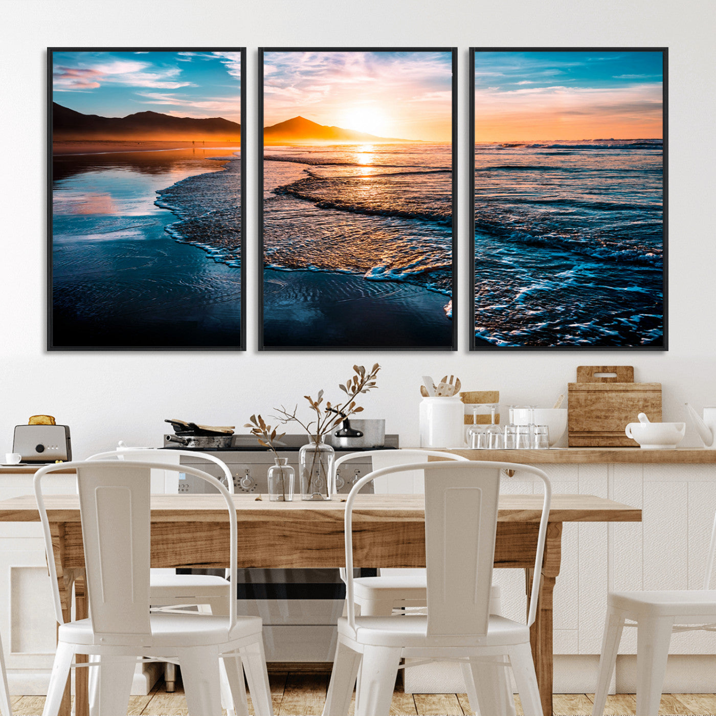 MGV-FC-60X30-3P - Beach Ocean Sunset on the Sea Wall Art Canvas, Beach Ocean Sunset Canvas Print