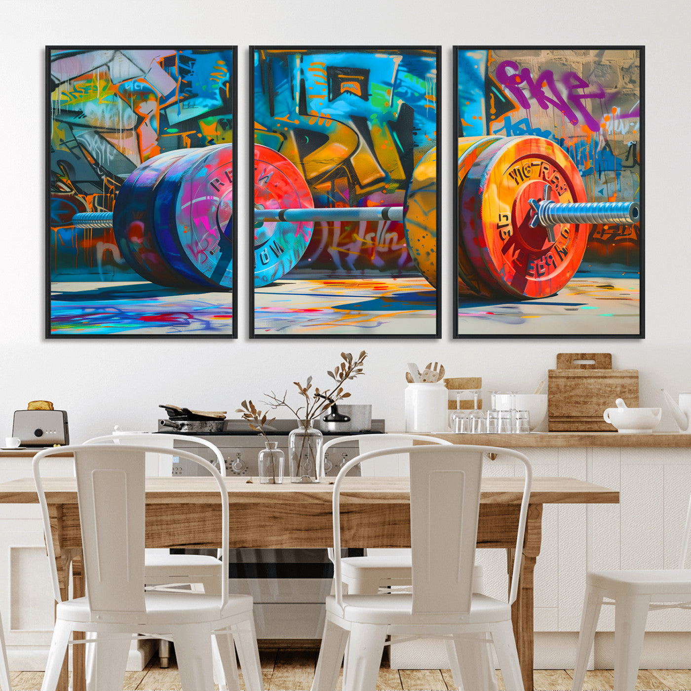 MGV-FC-60X30-3P - Fitness Gym Barbell Graffiti Wall Art Canvas Print