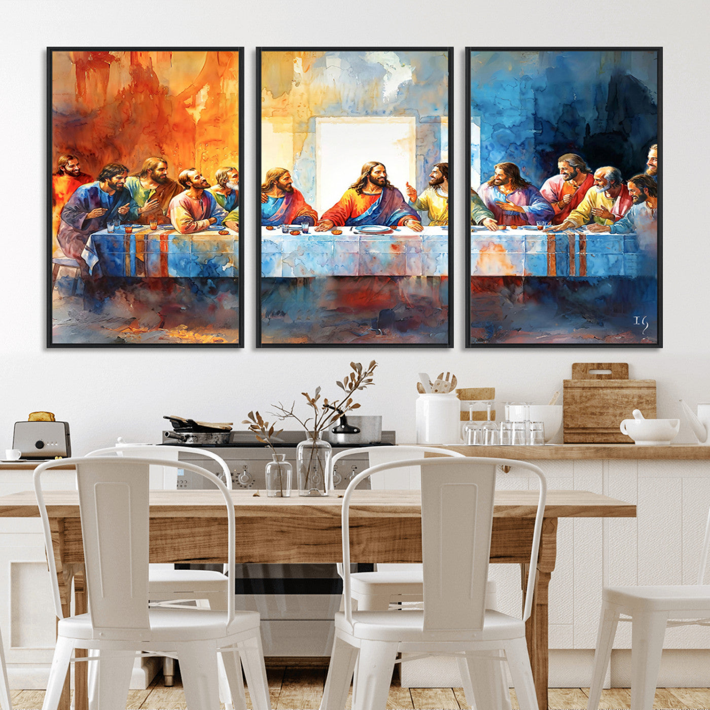 MGV-FC-60X30-3P - Abstract Waterolor The Last Supper Wall Art