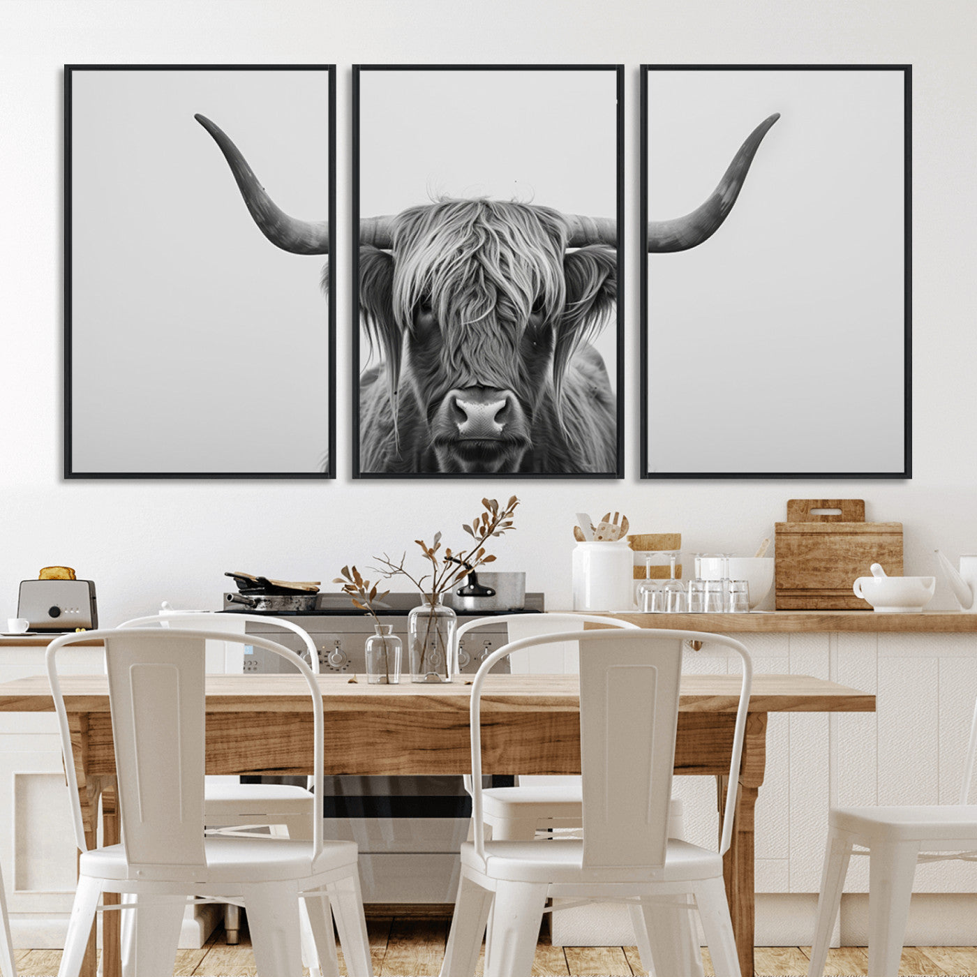 MGV-FC-60X30-3P - Farmhouse Longhorn Wall Art Canvas Print, Longhorn Texas Wall Art Canvas Print