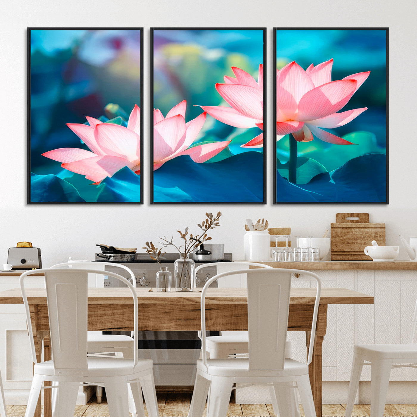 MGV-FC-60X30-3P - Pink Lotus Flower Canvas Wall Art | Vibrant Floral Wall Decor for Living Room, Office, or Bedroom | Large Botanical Art