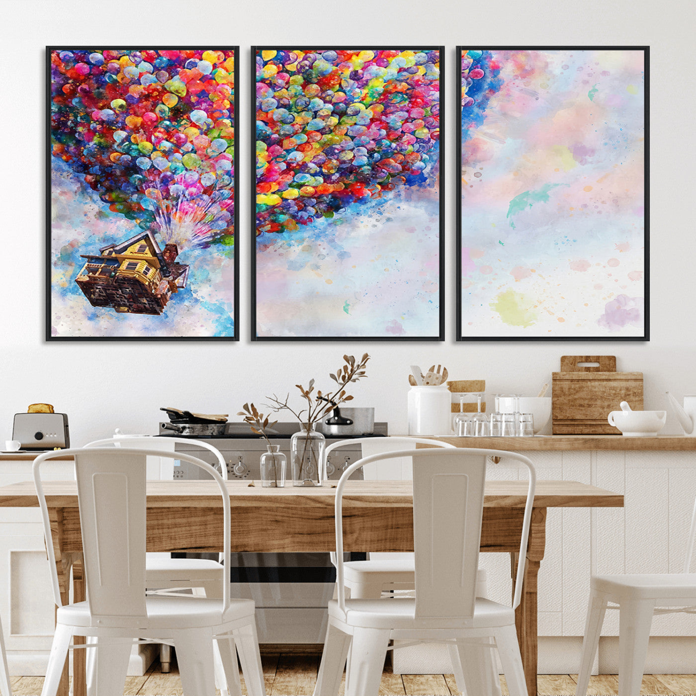 MGV-FC-60X30-3P - Don't Look Up Movie Canvas Wall Art - Vibrant Floating House and Balloons Scene, Tribute to Iconic