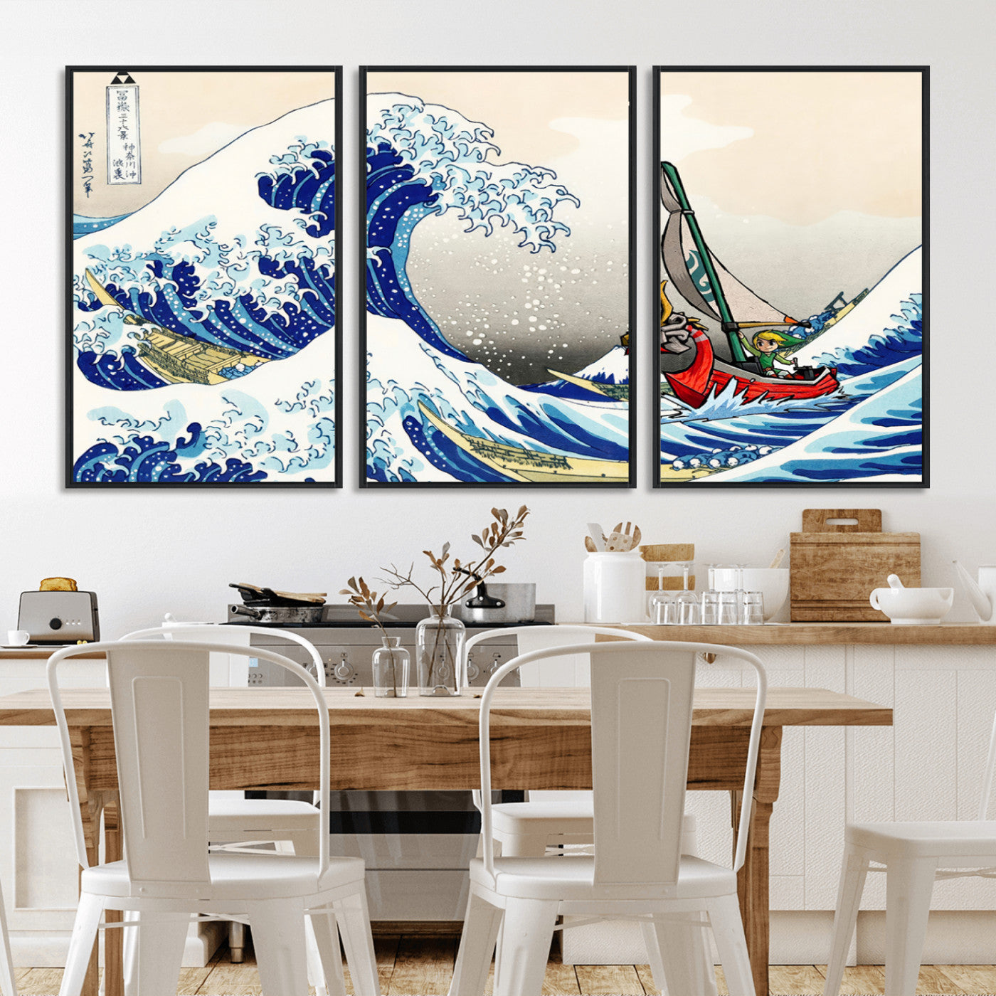 MGV-FC-60X30-3P - Katsushika Hokusai Kanagawa Giant Wave Wall Art Canvas Print | Iconic Japanese Art for Living Room