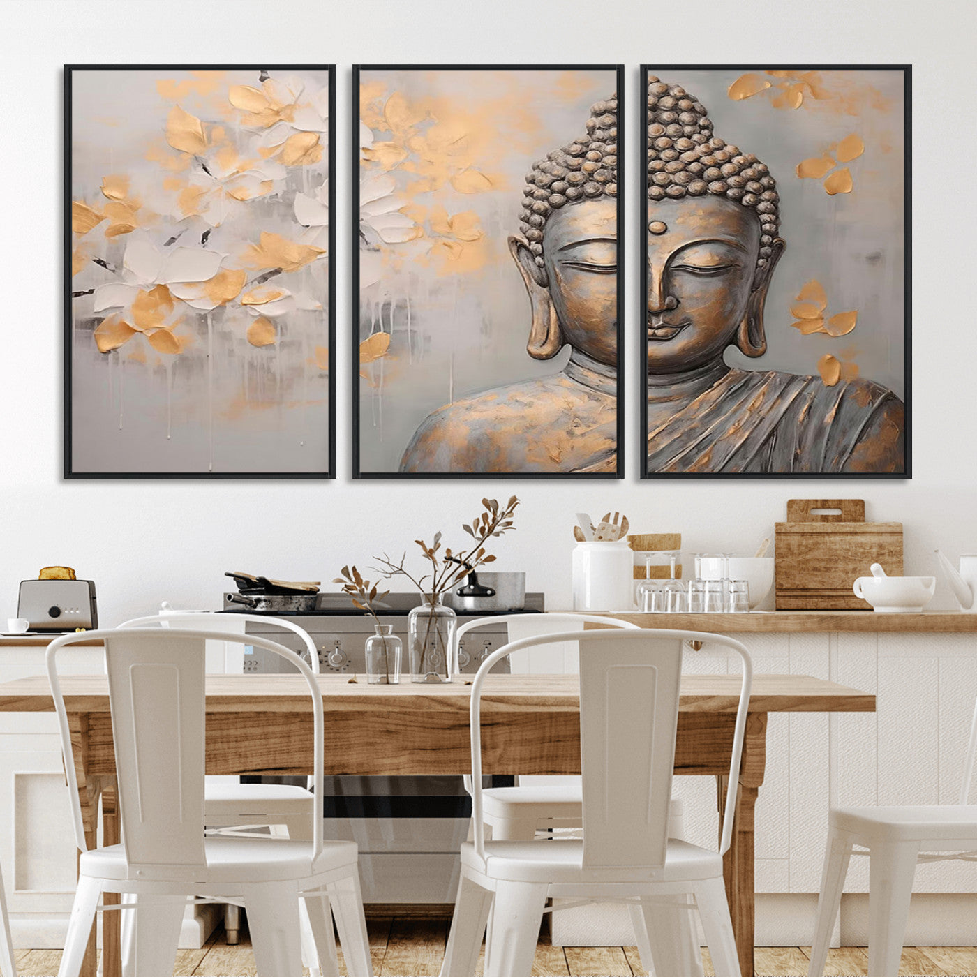 MGV-FC-60X30-3P - Abstract Buddha Statue Wall Art Canvas Print - Modern Meditation Decor for Living Room, Office, Yoga Studio Decor