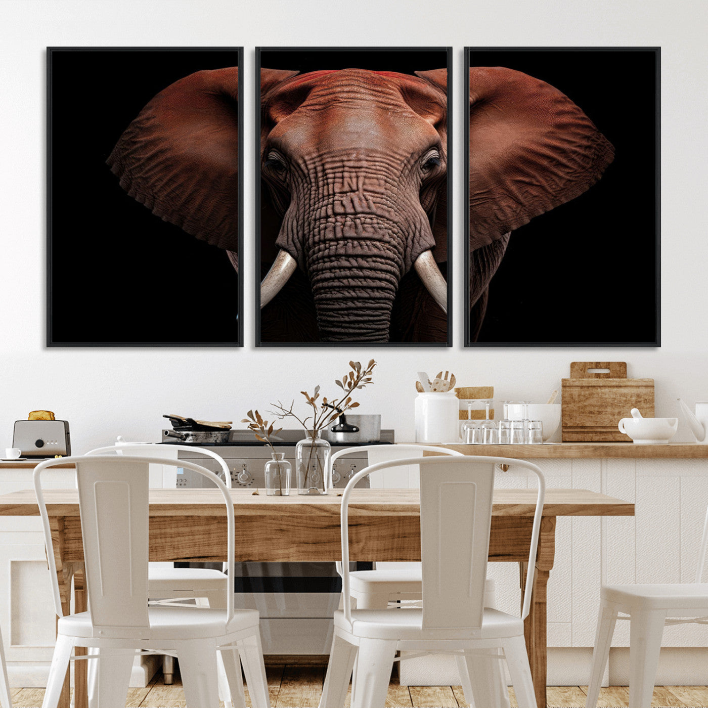 -Wild Elephant Wall Art Canvas Print, Africa Savannah Wild Animal Wall Decor Print