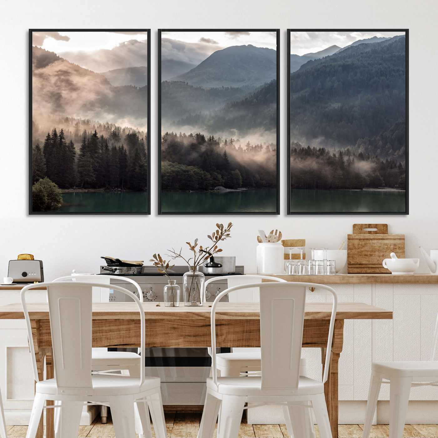 MGV-FC-60X30-3P - Foggy Mountain Canvas Print Forest Wall Art