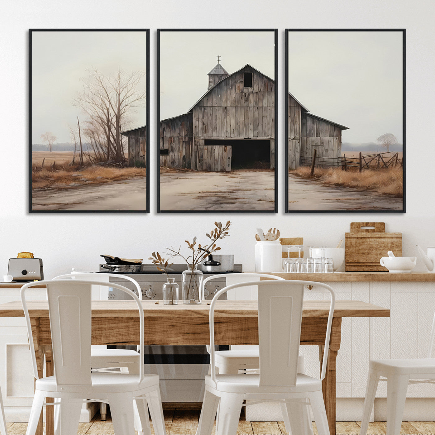 MGV-FC-60X30-3P - Farmhouse Rustic Barn Wall Art Canvas Print – Framed and Ready to Hang – Perfect Addition to Farmhouse Wall Décor