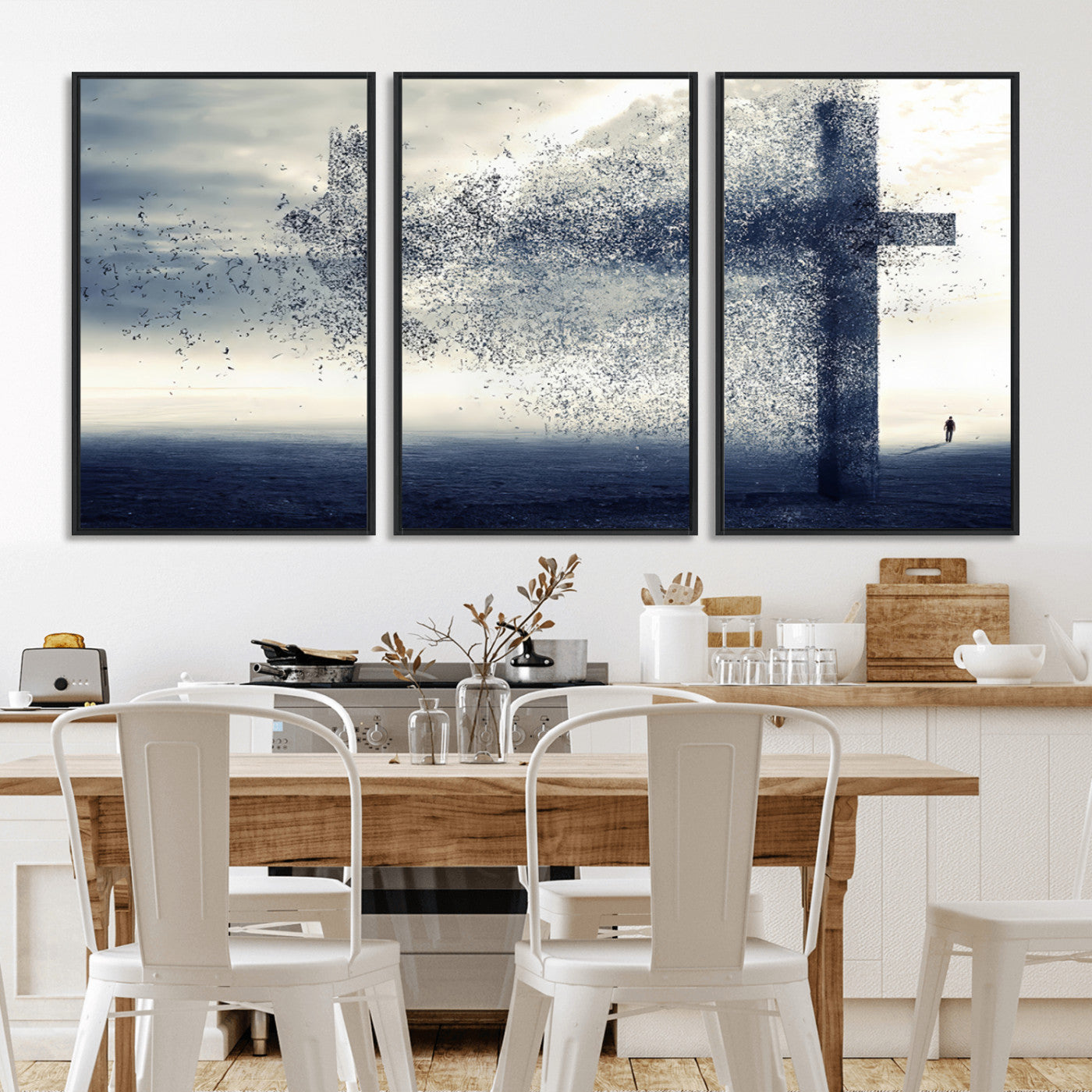 MGV-FC-60X30-3P - Jesus and the Fading Cross Wall Art Print – Symbol of Faith, Christian Wall Art Canvas Print, Framed and Ready to Hang