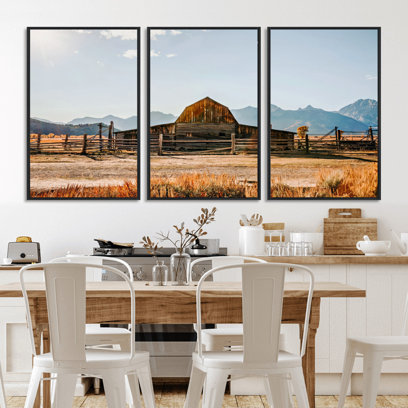 MGV-FC-60X30-3P - Vintage Old Barn Field Wall Art Canvas Print for Farmhouse Decor - Rustic Barn Wall Art Canvas Print