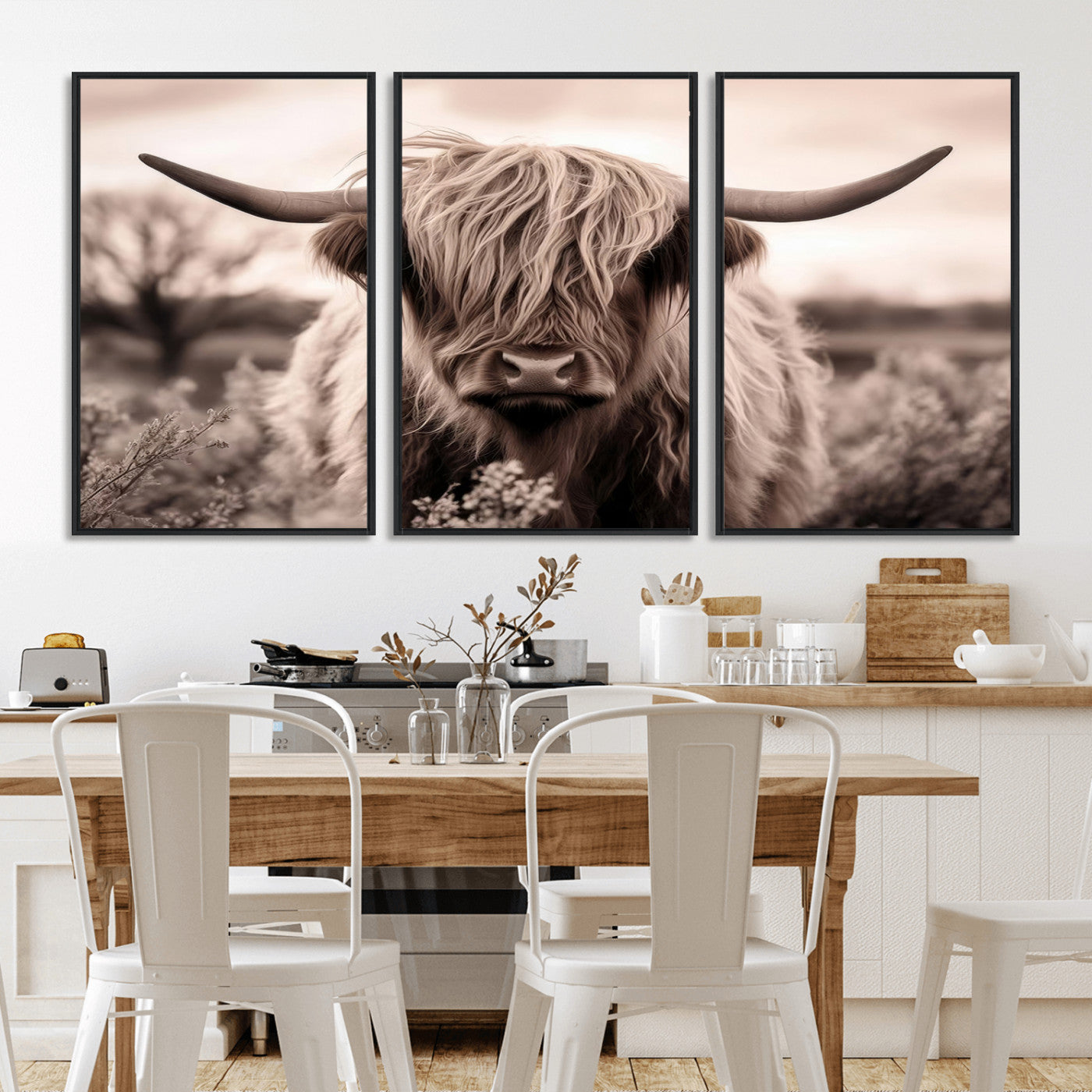 MGV-FC-60X30-3P - Scottish Cow Longhorn Wall Art Canvas Print