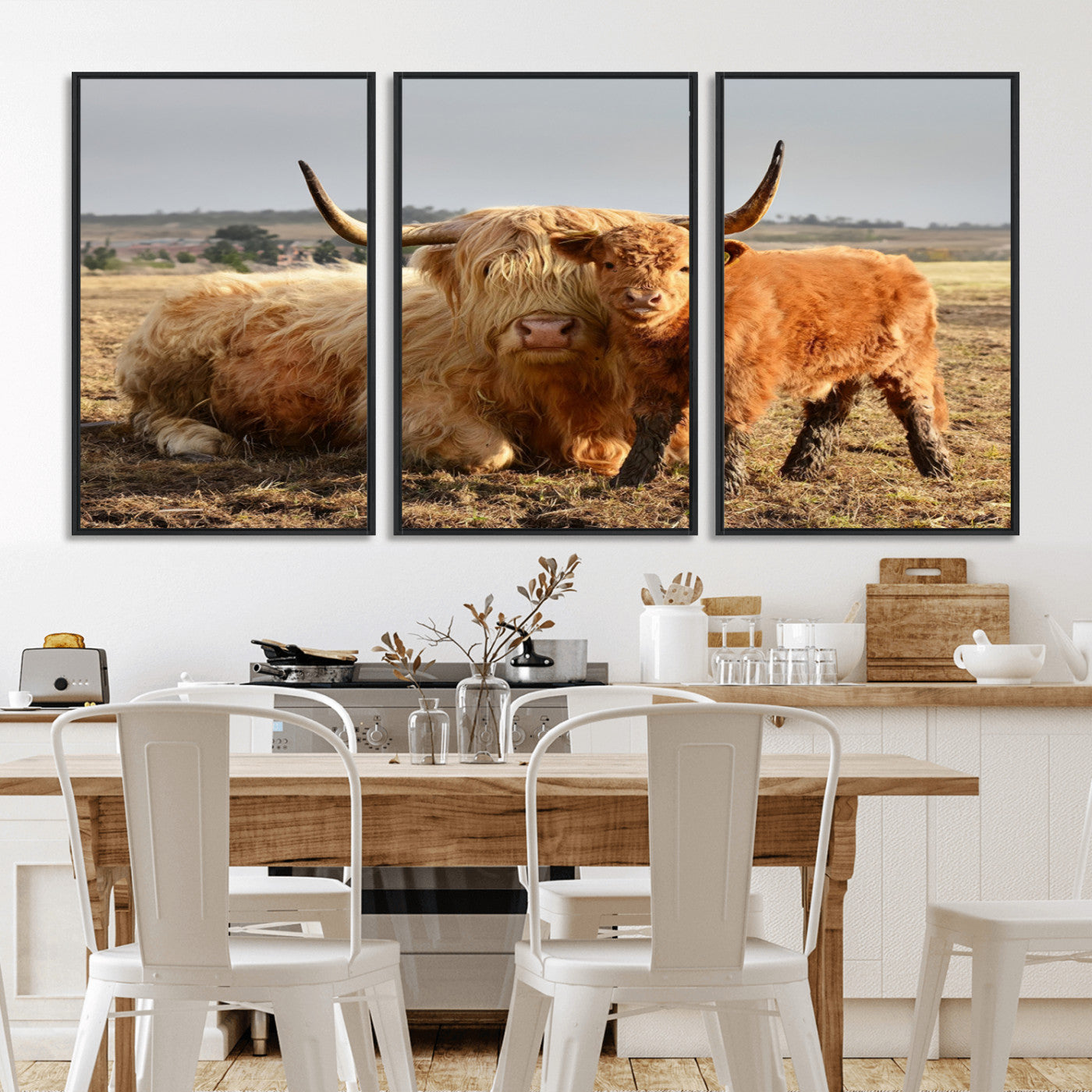 MGV-FC-60X30-3P - Highland Cow Canvas Wall Art Animal Print for Farm House Decor