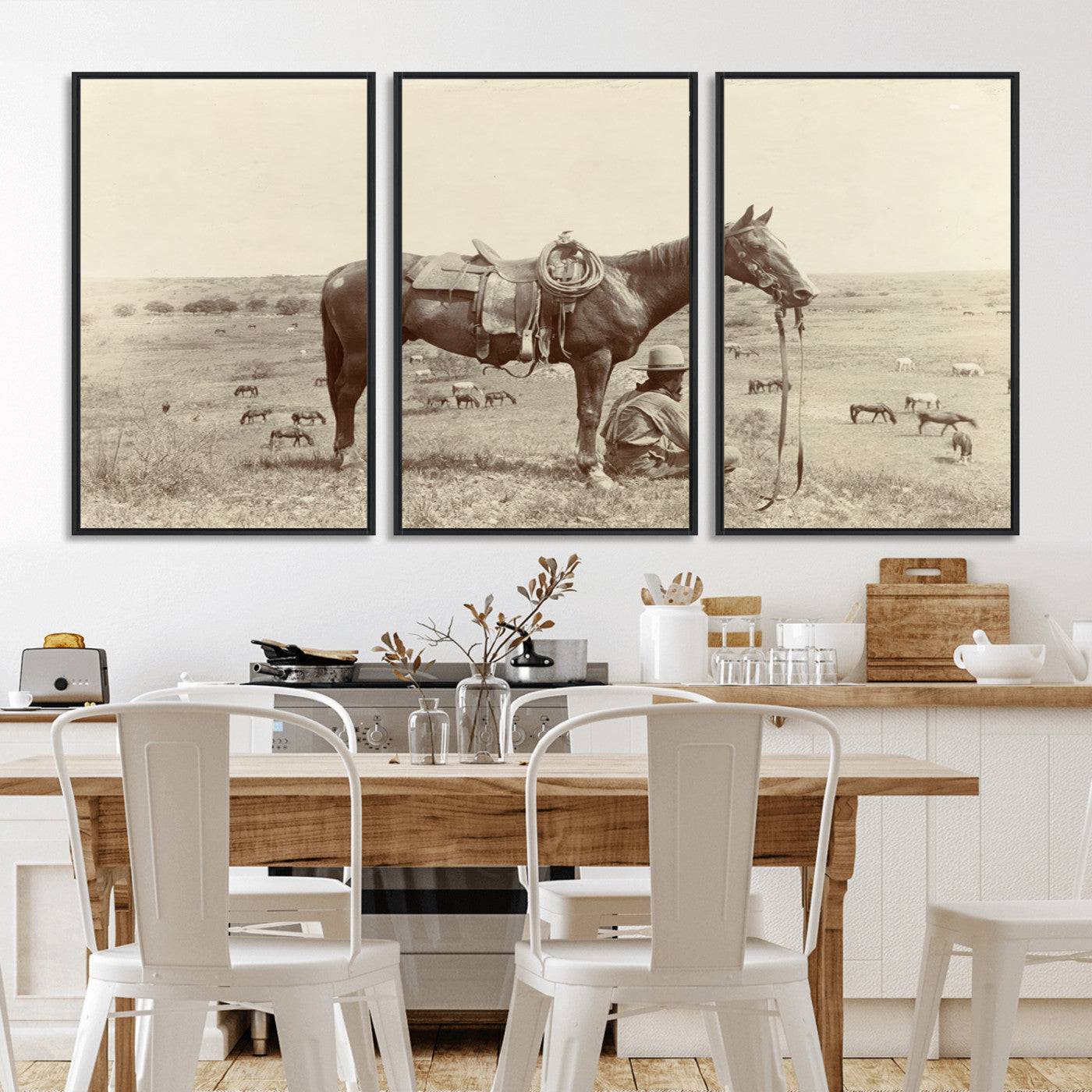 MGV-FC-60X30-3P - Cowboy Wall Art - Western Horse Canvas Print - Vintage Western Wall Art Canvas Print, Ready to Hang