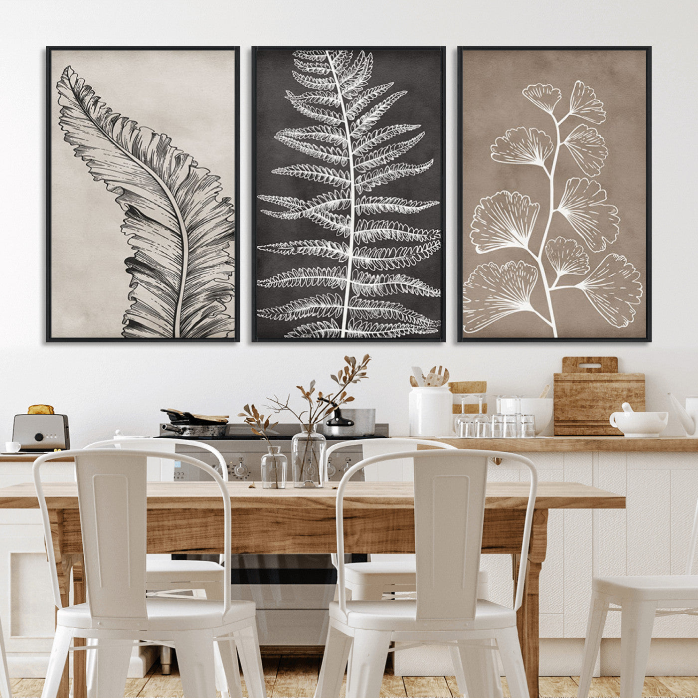 MGV-FC-60X30-3P - Minimalist Botanical Wall Art Canvas Print, Framed and Ready to Hang - Nature Art Print for Home