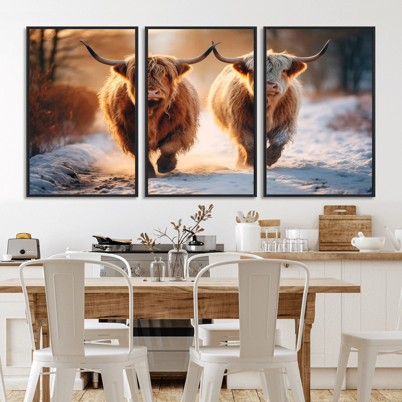 MGV-FC-60X30-3P - Scottish Highland Cow Horn Farm Wall Art Canvas Print