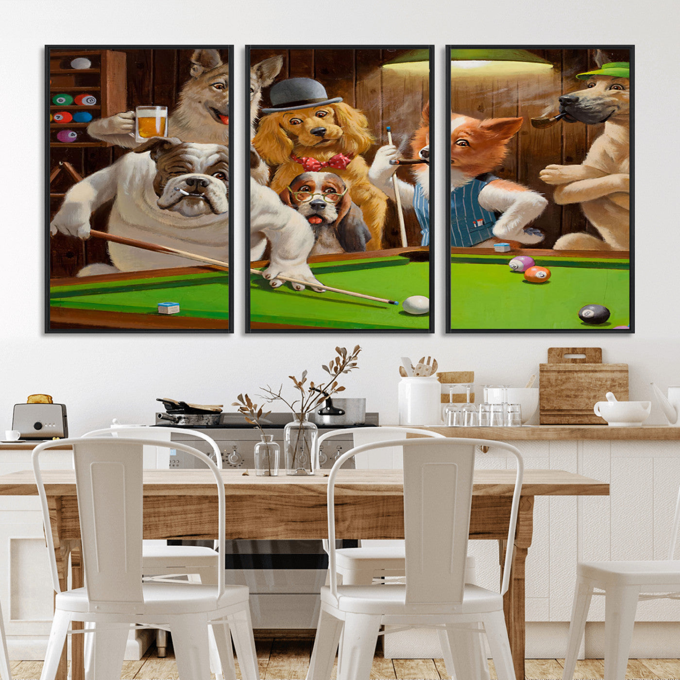MGV-FC-60X30-3P - Dogs Playing Pool Canvas Wall Art Funny Gifts Dog Print