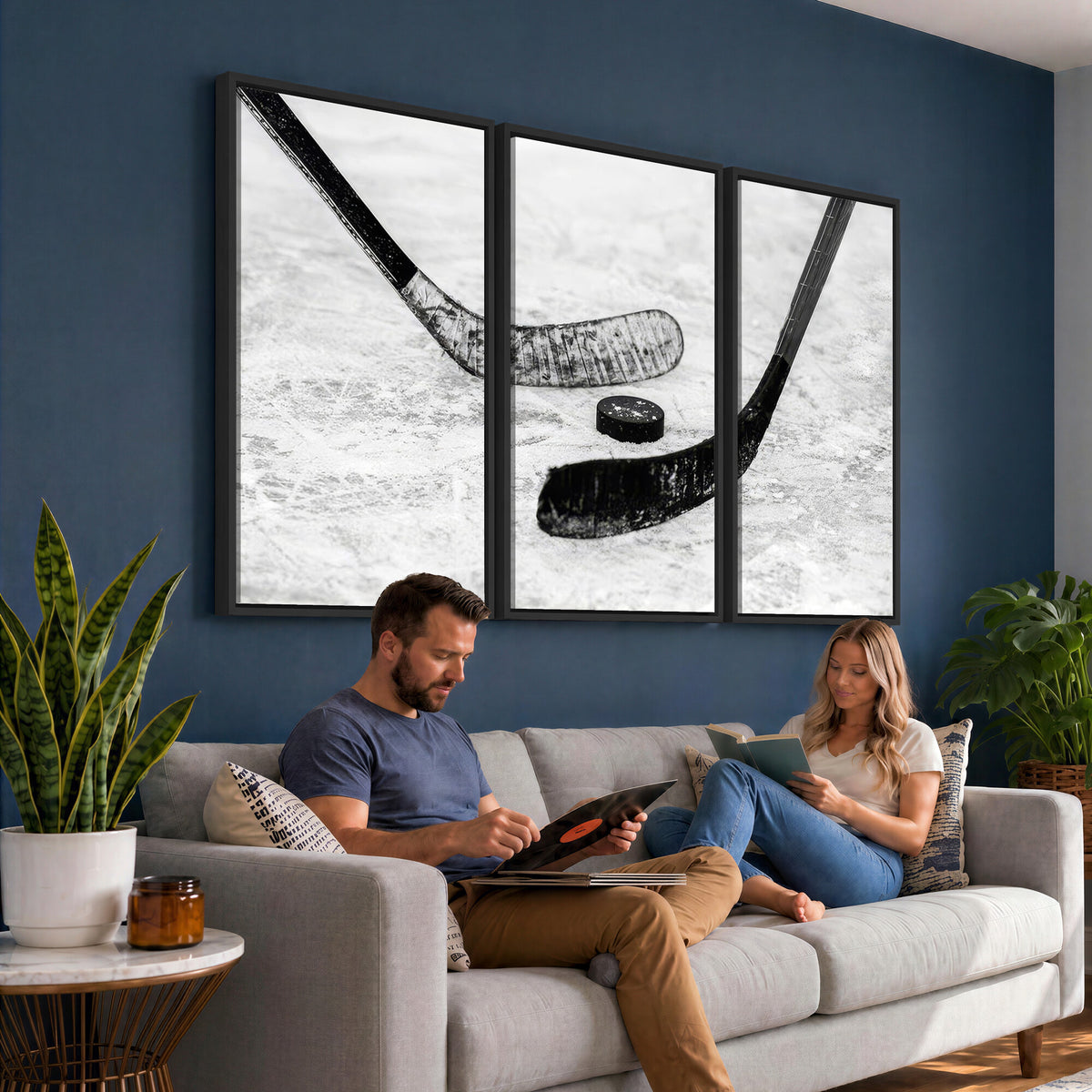82900-MGV-CV-36X24 - Winter Ice Hockey Sport Canvas Wall Art Print, Hockey Wall Decor