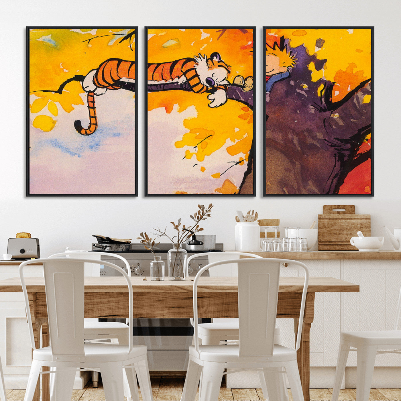 MGV-FC-60X30-3P - Calvin and Hobbes Tree Scene Canvas Print | 3 Panel Large Wall Art for Living Room or Kid’s Room,